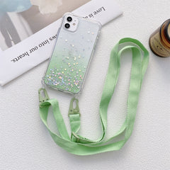 Gradient Glitter Powder Epoxy TPU Thickened Acrylic Shockproof Case with Wide Neck Lanyard, For iPhone 12 / 12 Pro, For iPhone 12 Pro Max, For iPhone 11, For iPhone 11 Pro, For iPhone 11 Pro Max