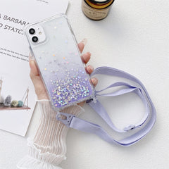 Gradient Glitter Powder Epoxy TPU Thickened Acrylic Shockproof Case with Wide Neck Lanyard, For iPhone 12 / 12 Pro, For iPhone 12 Pro Max, For iPhone 11, For iPhone 11 Pro, For iPhone 11 Pro Max