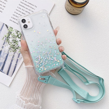 Gradient Glitter Powder Epoxy TPU Thickened Acrylic Shockproof Case with Wide Neck Lanyard, For iPhone 13 mini, For iPhone 13, For iPhone 13 Pro, For iPhone 13 Pro Max, For iPhone 12 mini, For iPhone 12 / 12 Pro, For iPhone 12 Pro Max