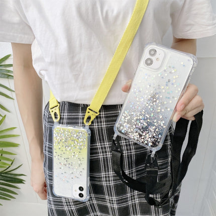 Stoßfeste Schutzhülle aus verdicktem Acryl mit verdicktem TPU und Epoxidharz mit Farbverlauf und Glitzerpulver und breitem Umhängeband, für iPhone 12/12 Pro, für iPhone 12 Pro Max, für iPhone 11, für iPhone 11 Pro, für iPhone 11 Pro Max