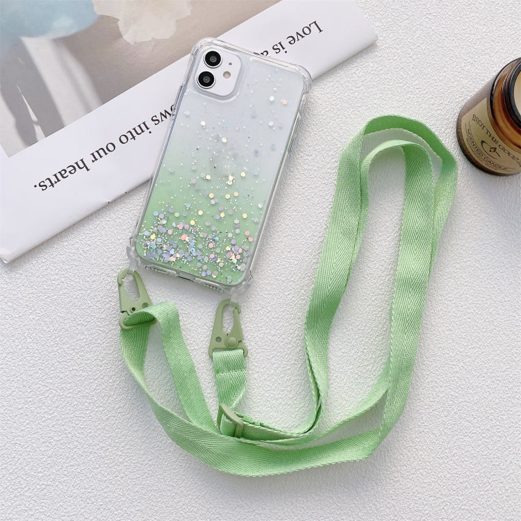 Gradient Glitter Powder Epoxy TPU Thickened Acrylic Shockproof Case with Wide Neck Lanyard, For iPhone 12 Pro Max, For iPhone 11, For iPhone 11 Pro, For iPhone 11 Pro Max