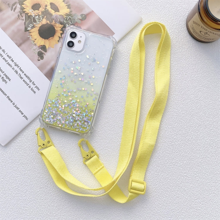 Gradient Glitter Powder Epoxy TPU Thickened Acrylic Shockproof Case with Wide Neck Lanyard, For iPhone 12 Pro Max, For iPhone 11, For iPhone 11 Pro, For iPhone 11 Pro Max