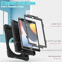 Silicone + PC Protective Case with Holder & Shoulder Strap, For iPad 10.2 2021 / 2020 / 2019