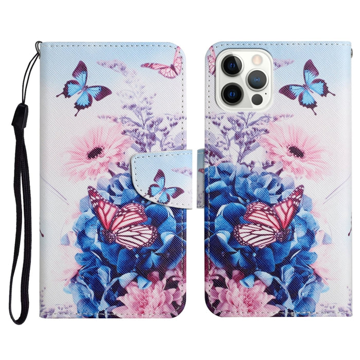 Horizontale Klapphülle aus Leder mit bemaltem Muster, Halter, Kartenfach und Geldbörse, für iPhone 13 Pro Max