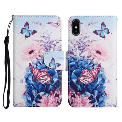 Funda de cuero con tapa horizontal con patrón pintado, ranura para tarjetas y billetera, para iPhone X/XS