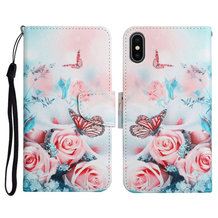 Funda de cuero con tapa horizontal con patrón pintado, ranura para tarjetas y billetera, para iPhone X/XS