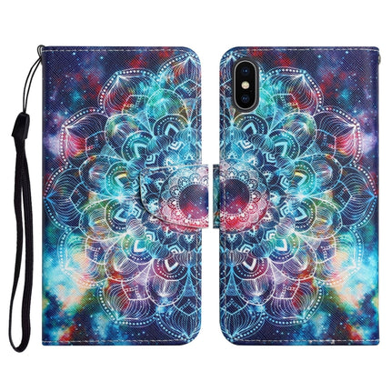 Funda de cuero con tapa horizontal con patrón pintado, ranura para tarjetas y billetera, para iPhone X/XS