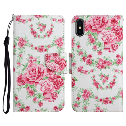 Funda de cuero con tapa horizontal con patrón pintado, ranura para tarjetas y billetera, para iPhone X/XS