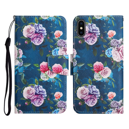 Funda de cuero con tapa horizontal con patrón pintado, ranura para tarjetas y billetera, para iPhone X/XS