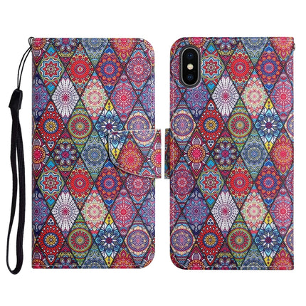Funda de cuero con tapa horizontal con patrón pintado, ranura para tarjetas y billetera, para iPhone X/XS