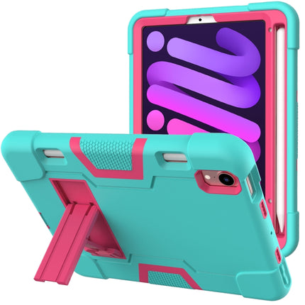 Estuche protector de silicona y PC a prueba de golpes con diseño de robot en color de contraste con soporte y ranura para lápiz, para iPad mini 2024/mini 6