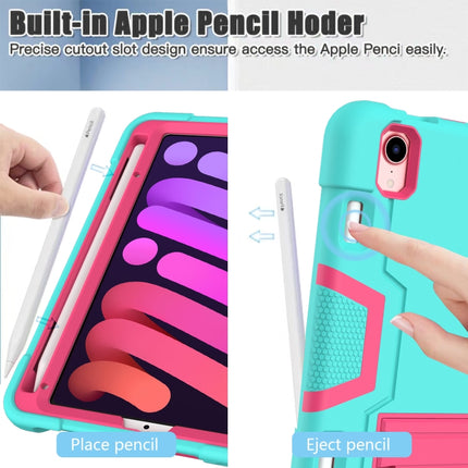 Estuche protector de silicona y PC a prueba de golpes con diseño de robot en color de contraste con soporte y ranura para lápiz, para iPad mini 2024/mini 6