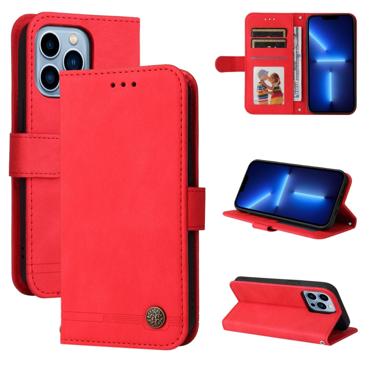 Skin Feel Life Tree Metal Button Horizontal Flip Leather Case with Holder & Card Slot & Wallet & Photo Frame & Strap, For iPhone 13 mini, For iPhone 13, For iPhone 13 Pro, For iPhone 13 Pro Max