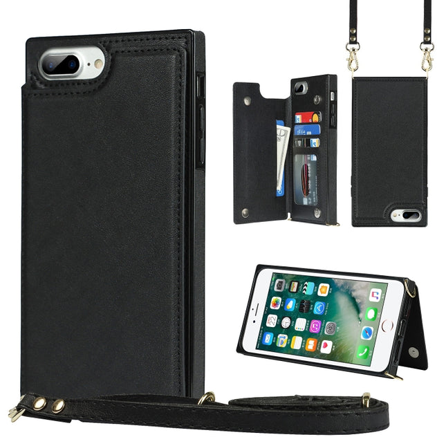 Cross-body Square Double Buckle Flip Card Bag TPU+PU Case with Card Slots & Wallet & Photo & Strap, For iPhone 8 Plus / 7 Plus, For iPhone SE 2022 / SE 2020 / 8 / 7, For iPhone 11, For iPhone 11 Pro