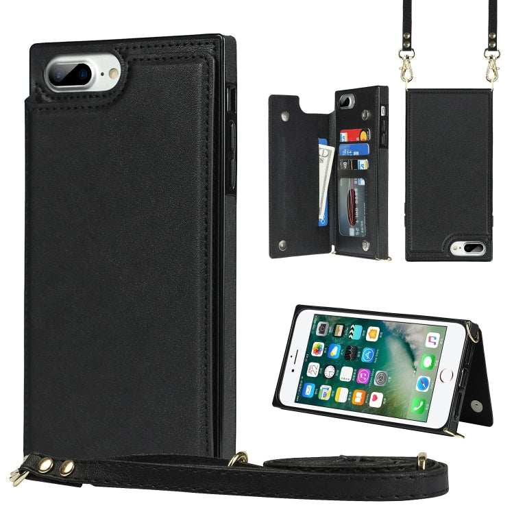 Quadratische Cross-Body-Kartentasche mit Doppelschnalle, TPU+PU, Kartenfächern &amp; Geldbörse &amp; Foto &amp; Gurt, für iPhone 8 Plus / 7 Plus, für iPhone SE 2022 / SE 2020 / 8 / 7, für iPhone 11, für iPhone 11 Pro, für iPhone 11 Pro Max