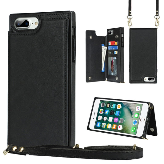 Quadratische Cross-Body-Kartentasche mit Doppelschnalle, TPU+PU, Kartenfächern &amp; Geldbörse &amp; Foto &amp; Gurt, für iPhone 8 Plus / 7 Plus, für iPhone SE 2022 / SE 2020 / 8 / 7, für iPhone 11, für iPhone 11 Pro, für iPhone 11 Pro Max