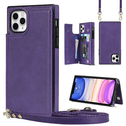 Cross-body Square Double Buckle Flip Card Bag TPU+PU Case with Card Slots & Wallet & Photo & Strap, For iPhone 8 Plus / 7 Plus, For iPhone SE 2022 / SE 2020 / 8 / 7, For iPhone 11, For iPhone 11 Pro