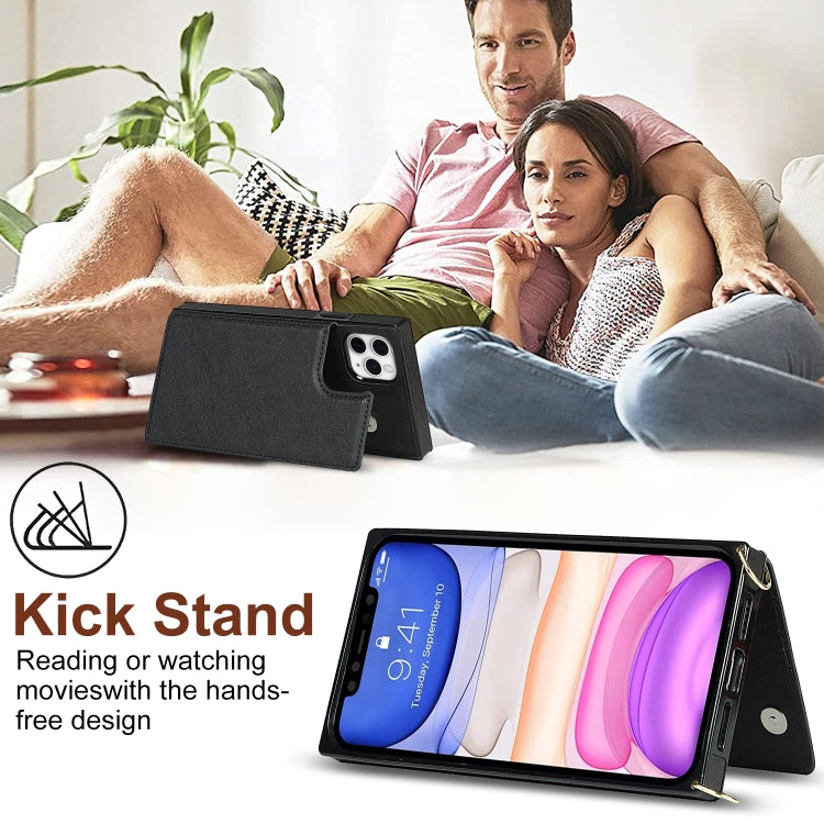 Quadratische Cross-Body-Kartentasche mit Doppelschnalle, TPU+PU, Kartenfächern &amp; Geldbörse &amp; Foto &amp; Gurt, für iPhone 12 mini, für iPhone 12 / 12 Pro, für iPhone 12 Pro Max, für iPhone XS / X, für iPhone XS Max