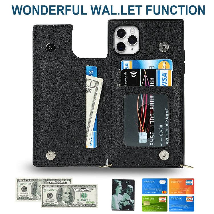 Quadratische Cross-Body-Kartentasche mit Doppelschnalle, TPU+PU, Kartenfächern &amp; Geldbörse &amp; Foto &amp; Gurt, für iPhone 12 mini, für iPhone 12 / 12 Pro, für iPhone 12 Pro Max, für iPhone XS / X, für iPhone XS Max