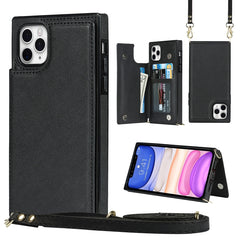 Quadratische Cross-Body-Kartentasche mit Doppelschnalle, TPU+PU, Kartenfächern &amp; Geldbörse &amp; Foto &amp; Gurt, für iPhone 12 mini, für iPhone 12 / 12 Pro, für iPhone 12 Pro Max, für iPhone XS / X, für iPhone XS Max