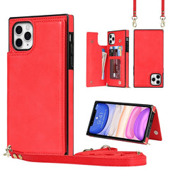 Cross-body Square Double Buckle Flip Card Bag TPU+PU Case with Card Slots & Wallet & Photo & Strap, For iPhone 8 Plus / 7 Plus, For iPhone SE 2022 / SE 2020 / 8 / 7, For iPhone 11, For iPhone 11 Pro, For iPhone 11 Pro Max