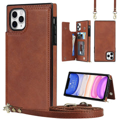 Cross-body Square Double Buckle Flip Card Bag TPU+PU Case with Card Slots & Wallet & Photo & Strap, For iPhone 8 Plus / 7 Plus, For iPhone SE 2022 / SE 2020 / 8 / 7, For iPhone 11, For iPhone 11 Pro, For iPhone 11 Pro Max