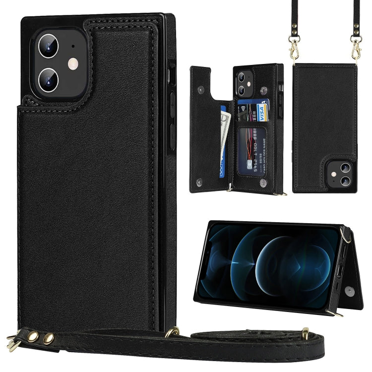 Quadratische Cross-Body-Kartentasche mit Doppelschnalle, TPU+PU, Kartenfächern &amp; Geldbörse &amp; Foto &amp; Gurt, für iPhone 12 mini, für iPhone 12 / 12 Pro, für iPhone 12 Pro Max, für iPhone XS / X, für iPhone XS Max