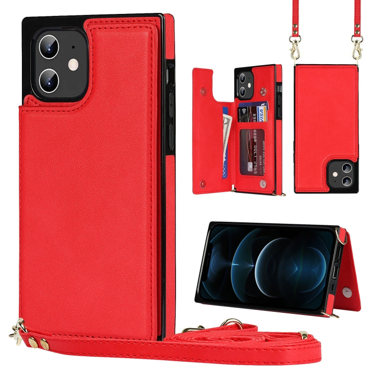 Quadratische Cross-Body-Kartentasche mit Doppelschnalle, TPU+PU, Kartenfächern &amp; Geldbörse &amp; Foto &amp; Gurt, für iPhone 12 mini, für iPhone 12 / 12 Pro, für iPhone 12 Pro Max, für iPhone XS / X, für iPhone XS Max