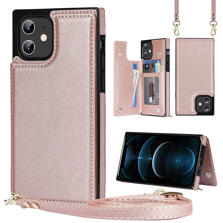 Quadratische Cross-Body-Kartentasche mit Doppelschnalle, TPU+PU, Kartenfächern &amp; Geldbörse &amp; Foto &amp; Gurt, für iPhone 12 mini, für iPhone 12 / 12 Pro, für iPhone 12 Pro Max, für iPhone XS / X, für iPhone XS Max