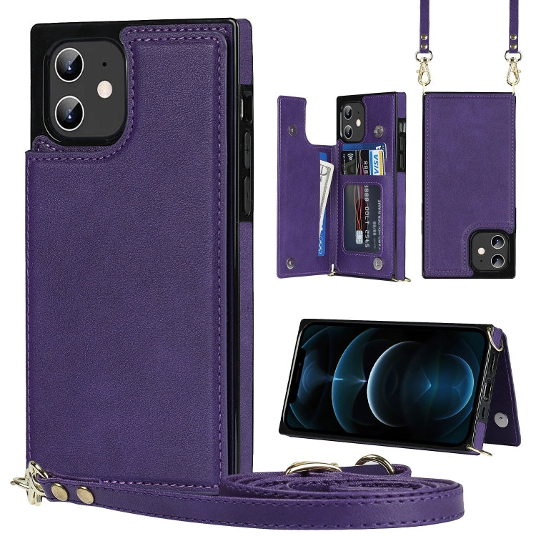 Quadratische Cross-Body-Kartentasche mit Doppelschnalle, TPU+PU, Kartenfächern &amp; Geldbörse &amp; Foto &amp; Gurt, für iPhone 12 mini, für iPhone 12 / 12 Pro, für iPhone 12 Pro Max, für iPhone XS / X, für iPhone XS Max