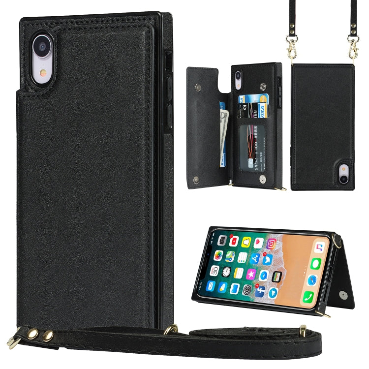 Cross-body Square Double Buckle Flip Card Bag TPU+PU Case with Card Slots & Wallet & Photo & Strap, For iPhone XR