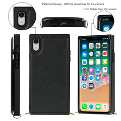 Cross-body Square Double Buckle Flip Card Bag TPU+PU Case with Card Slots & Wallet & Photo & Strap, For iPhone XR