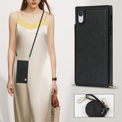 Cross-body Square Double Buckle Flip Card Bag TPU+PU Case with Card Slots & Wallet & Photo & Strap, For iPhone XR