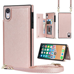 Cross-body Square Double Buckle Flip Card Bag TPU+PU Case with Card Slots & Wallet & Photo & Strap, For iPhone XR