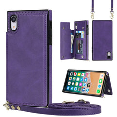 Cross-body Square Double Buckle Flip Card Bag TPU+PU Case with Card Slots & Wallet & Photo & Strap, For iPhone XR