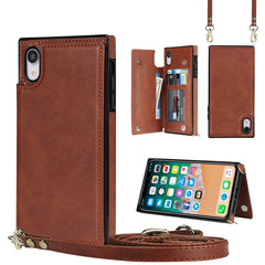 Cross-body Square Double Buckle Flip Card Bag TPU+PU Case with Card Slots & Wallet & Photo & Strap, For iPhone XR