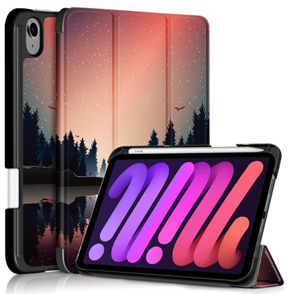 Estuche de cuero con tapa horizontal de TPU con patrón pintado, soporte plegable en tres direcciones, ranura para bolígrafo y función de suspensión/activación, para iPad mini 2024/mini 6