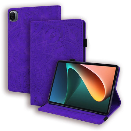 Calf Pattern Double Folding Design Embossed Leather Case with Holder & Card Slots & Pen Slot & Elastic Band, For Xiaomi Mi Pad 5 / 5 Pro