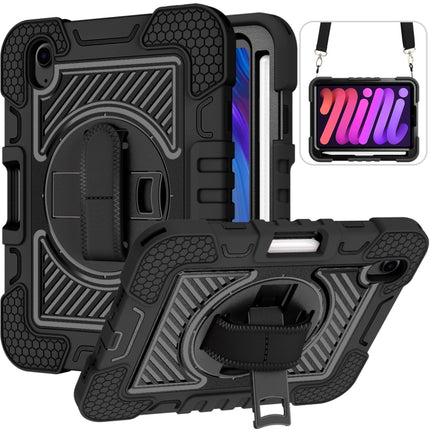 Estuche de silicona y PC a prueba de golpes con rotación de 360 ​​grados y color de contraste con soporte, correa de agarre para la mano y correa para el hombro, para iPad mini 2024/mini 6