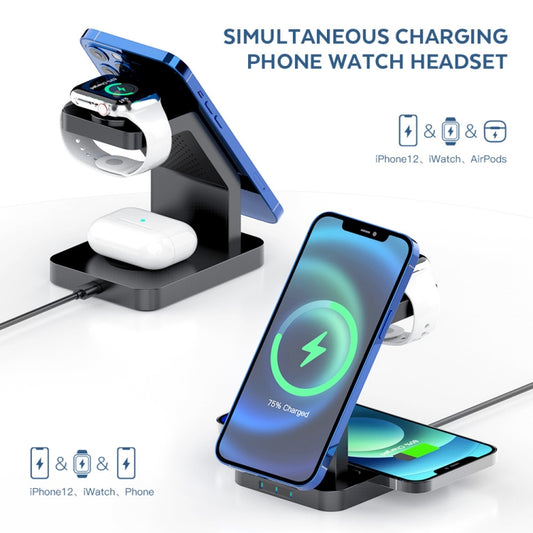 S6 3 In 1 Multi-function Magnetic Wireless Charger Stand for iPhone & iWatch & AirPods