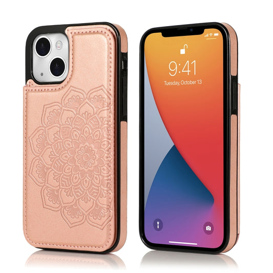 Double Buckle Mandala Pattern PU+TPU Protective Case with Card Slots & Holder & Photo Frame, For iPhone 13 mini, For iPhone 13, For iPhone 13 Pro, For iPhone 13 Pro Max