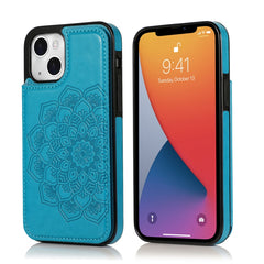 Double Buckle Mandala Pattern PU+TPU Protective Case with Card Slots & Holder & Photo Frame, For iPhone 13 mini, For iPhone 13, For iPhone 13 Pro, For iPhone 13 Pro Max