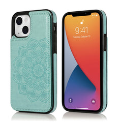 Double Buckle Mandala Pattern PU+TPU Protective Case with Card Slots & Holder & Photo Frame, For iPhone 13 mini, For iPhone 13, For iPhone 13 Pro, For iPhone 13 Pro Max