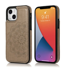 Double Buckle Mandala Pattern PU+TPU Protective Case with Card Slots & Holder & Photo Frame, For iPhone 13 mini, For iPhone 13, For iPhone 13 Pro, For iPhone 13 Pro Max