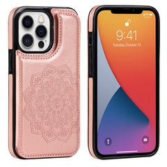 Double Buckle Mandala Pattern PU+TPU Protective Case with Card Slots & Holder & Photo Frame, For iPhone 13 mini, For iPhone 13, For iPhone 13 Pro, For iPhone 13 Pro Max