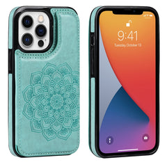 Double Buckle Mandala Pattern PU+TPU Protective Case with Card Slots & Holder & Photo Frame, For iPhone 13 mini, For iPhone 13, For iPhone 13 Pro, For iPhone 13 Pro Max