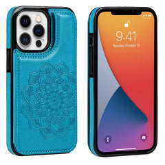 Double Buckle Mandala Pattern PU+TPU Protective Case with Card Slots & Holder & Photo Frame, For iPhone 13 mini, For iPhone 13, For iPhone 13 Pro, For iPhone 13 Pro Max