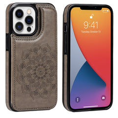 Double Buckle Mandala Pattern PU+TPU Protective Case with Card Slots & Holder & Photo Frame, For iPhone 13 mini, For iPhone 13, For iPhone 13 Pro, For iPhone 13 Pro Max