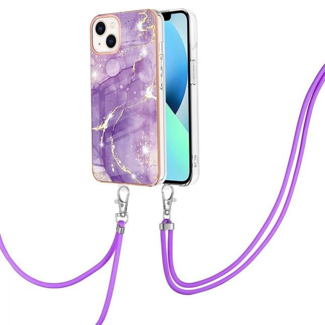 Electroplating Marble Pattern IMD TPU Shockproof Case with Neck Lanyard, For iPhone 13 mini, For iPhone 13, For iPhone 13 Pro, For iPhone 13 Pro Max