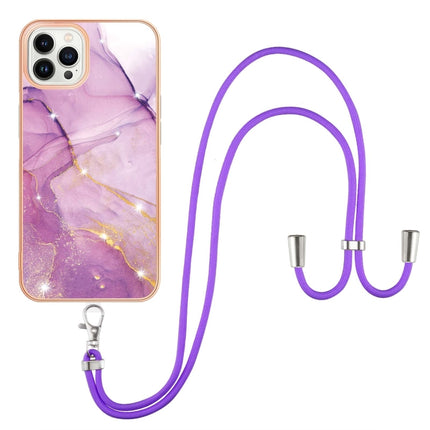 Electroplating Marble Pattern IMD TPU Shockproof Case with Neck Lanyard, For iPhone 13 mini, For iPhone 13, For iPhone 13 Pro, For iPhone 13 Pro Max